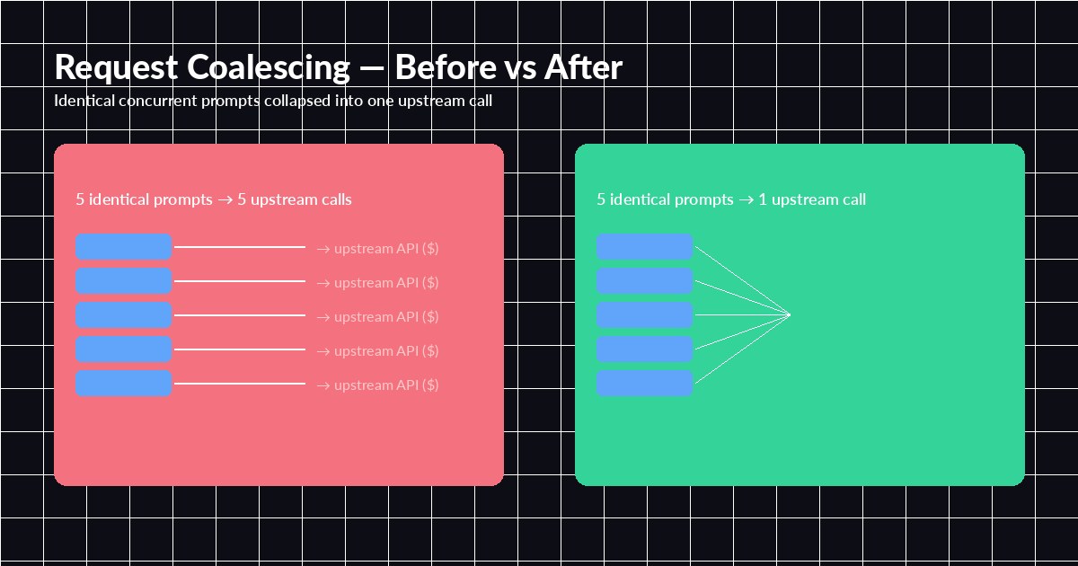 Diagram comparing API requests with and without singleflight coalescing