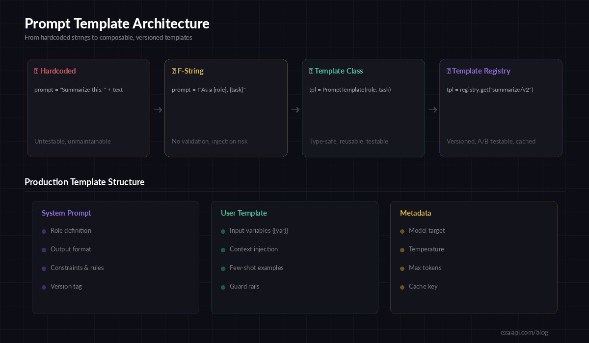 Prompt template architecture — from hardcoded strings to composable registries