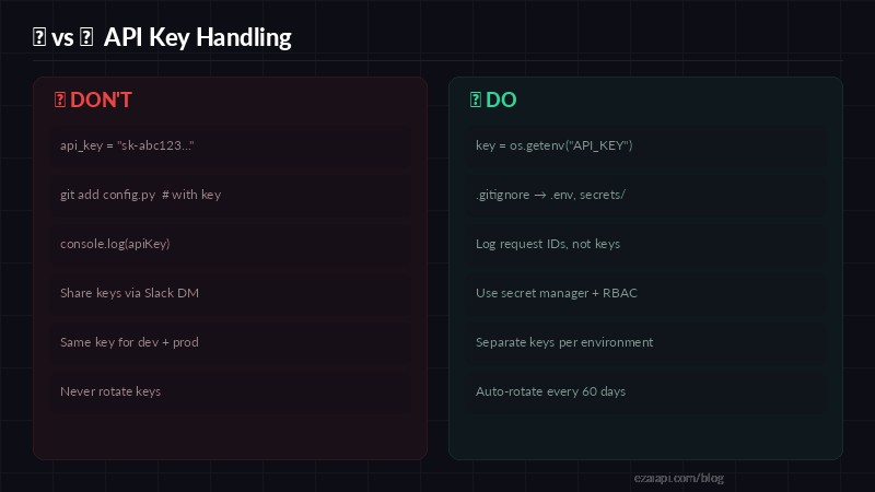 API key handling dos and donts comparison chart